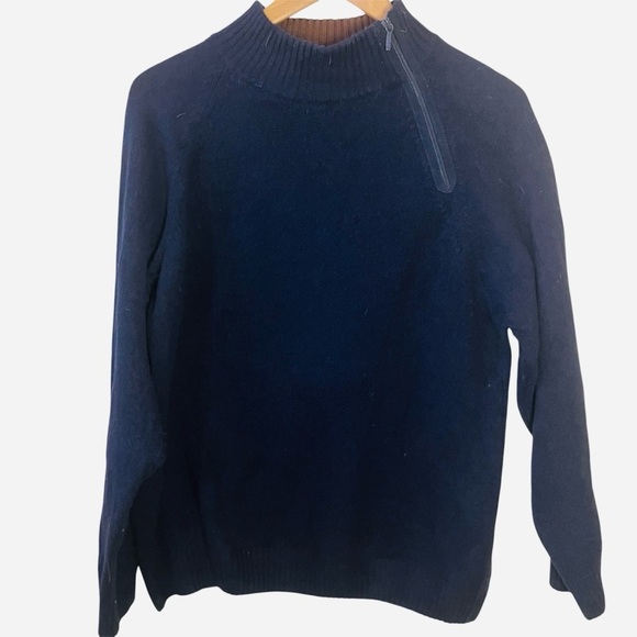 VTG Maddonetto Italy Wool Blend Sweater Zip Neck Blue Navy Men’s Size Large - Picture 1 of 7